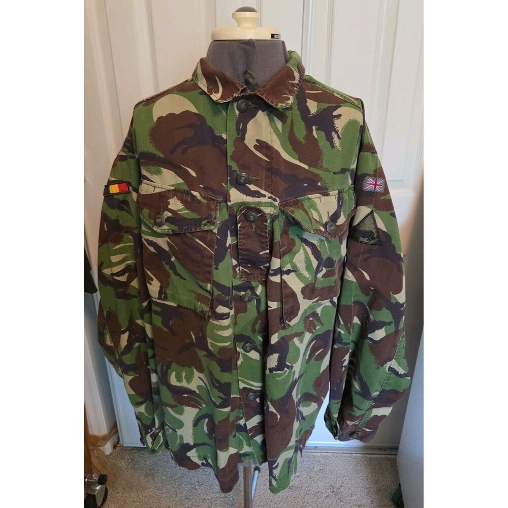 Vtg 90s British Army DPM Camo Combat Shirt Jacket REME 1st Armoured Patched LG